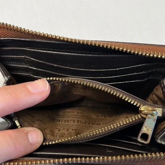 VTG Lauren Ralph Lauren leather wallet 2-sided zip expandable - Picture 9 of 15